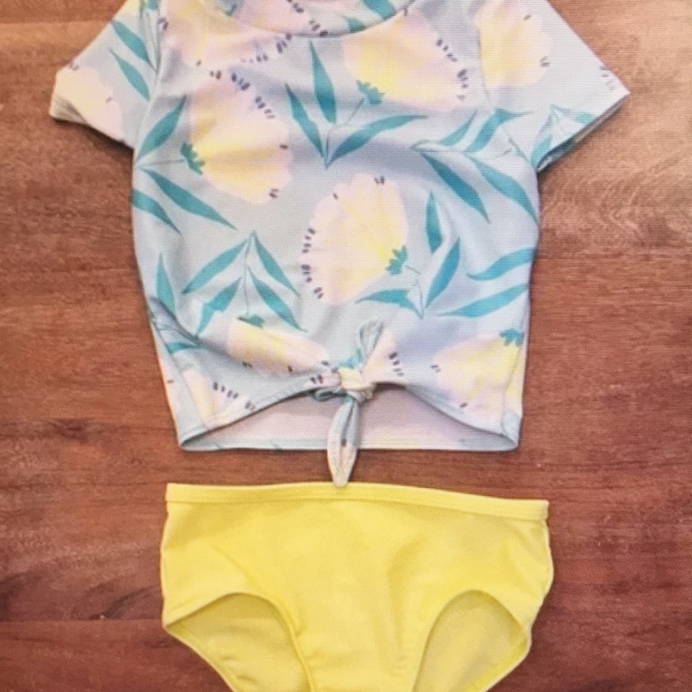 Floral Print Swim Set with Yellow Bottoms
